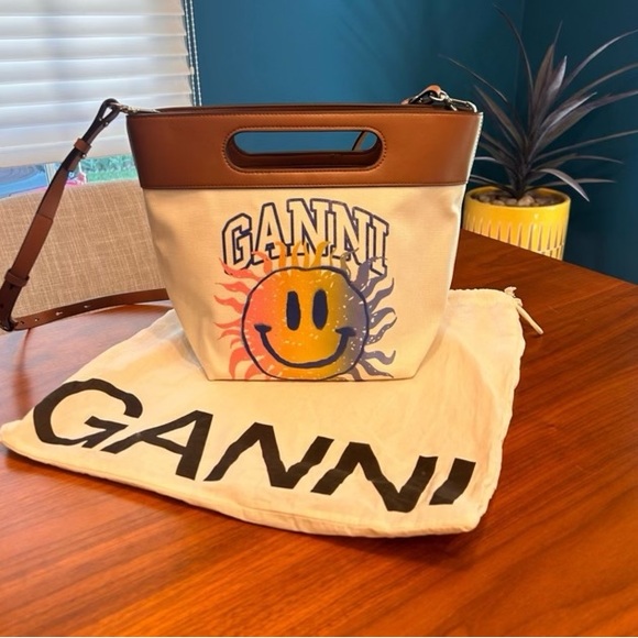 Ganni Cream and Brown Tote with Colorful Design - Picture 2 of 5